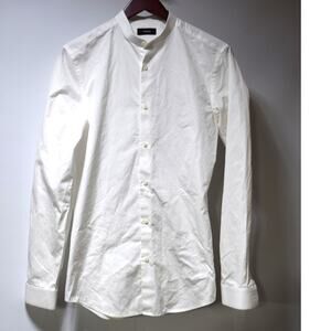 Theory White Band Collar Button Front Shirt Cotton Slim Fit Size 15